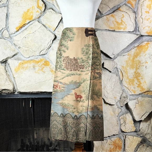 Lauren Ralph Lauren Dresses & Skirts - Lauren Ralph Lauren Vintage Country Scene “Balmoral” Wrap Skirt Camel | 14